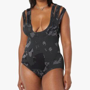 Maison Blanche Camo Bodysuit Women’s Stretch Sleeveless One-Piece Tank Top small
